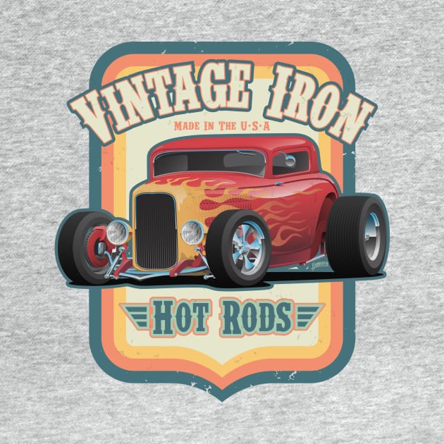 Vintage Iron Hot Rods Retro Style Automotive Art Illustration by hobrath